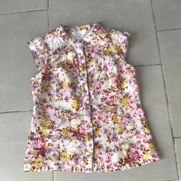 DELIRIUM Women Buttons Down Raffle Sleeveless Cotton Spring Floral Print Top| 30 - Picture 10 of 11